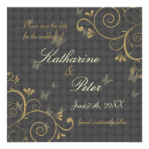 Vine & Butterfly Design Save The Date Invitation