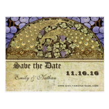 Vineyard Art Nouveau Peacock Birds Save the Date Postcards