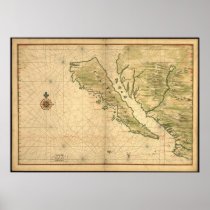 Vintage 1650's California Map - shown as an island Posters