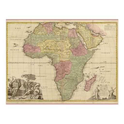 Vintage 1725 Africa Map Postcards