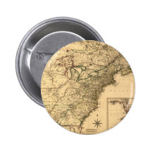 Vintage 1777 American Colonies Map by Phelippeaux Buttons