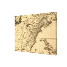 Vintage 1777 American Colonies Map by Phelippeaux Stretched Canvas Print