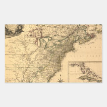 Vintage 1777 American Colonies Map by Phelippeaux Rectangle Stickers