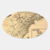 Vintage 1777 American Colonies Map by Phelippeaux Oval Sticker