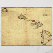 Vintage 1837 Hawaii Map -  Hawaiian Islands Flyer Design