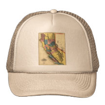 Vintage 1851 California Gold Region State Map Trucker Hats