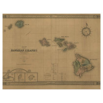 Vintage 1876 Hawaii Map -  Hawaiian Islands