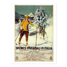 Vintage 1920s winter sports advert Italian travel Post Card