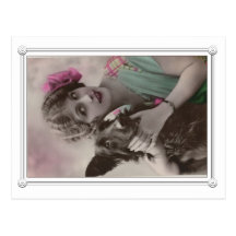 Vintage 1920s woman and dog postcard