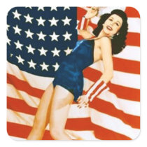 Vintage 4 th of July Pinup Square Stickers