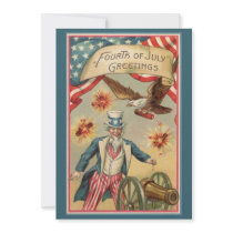 Vintage 4th of July Greetings, Uncle Sam Fireworks Personalized Invite