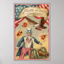 Vintage 4th of July Greetings, Uncle Sam Fireworks Posters