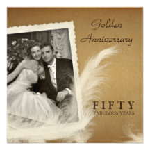 Vintage 50th Anniversary Photo Square Invitations