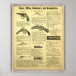 Vintage ad guns, rifles, revolvers and ammunition posters