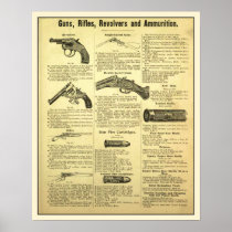 Vintage ad guns, rifles, revolvers and ammunition