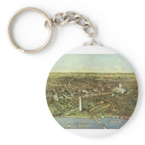 Vintage Aerial Antique City Map of Washington DC Key Chain