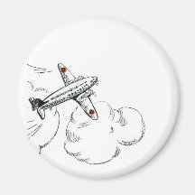 Vintage Aeroplane Black and White Drawing Fridge Magnets