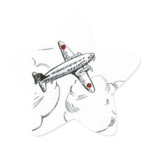 Vintage Aeroplane Black and White Drawing Star Sticker