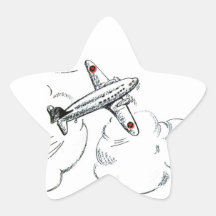 Vintage Aeroplane Black and White Drawing Star Sticker