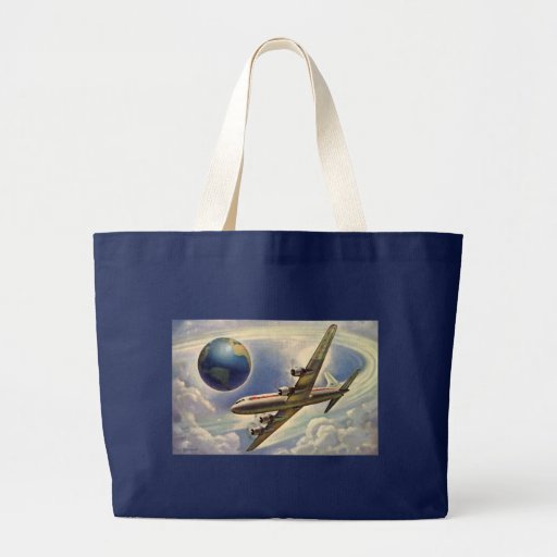 Vintage Aeroplane Flying Around the World in Cloud Tote Bag