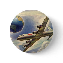 Vintage Aeroplane Flying Around the World in Cloud Pinback Buttons