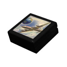 Vintage Aeroplane Flying Around the World in Cloud Jewelry Boxes