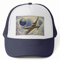 Vintage Aeroplane Flying Around the World in Cloud Mesh Hat