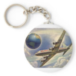 Vintage Aeroplane Flying Around the World in Cloud Keychains