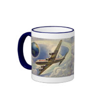 Vintage Aeroplane Flying Around the World in Cloud Mugs