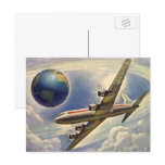 Vintage Aeroplane Flying Around the World in Cloud Postcards