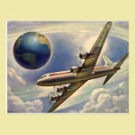 Vintage Aeroplane Flying Around the World in Cloud postcards