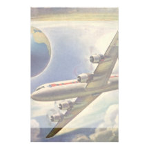 Vintage Aeroplane Flying Around the World in Cloud Customised Stationery