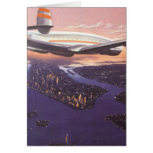 Vintage Aeroplane over Hudson River, New York City Greeting Card