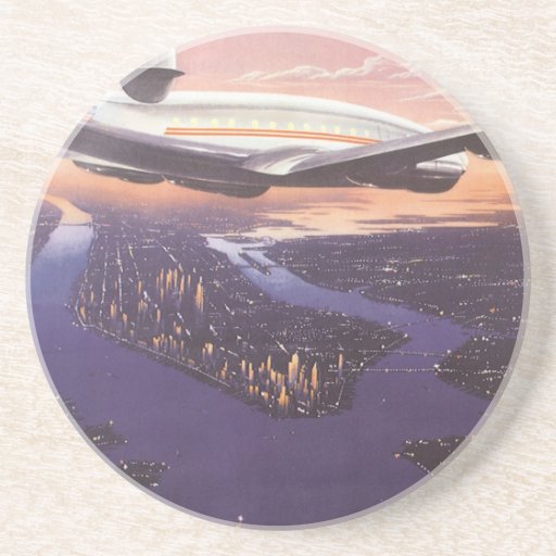 Vintage Aeroplane over Hudson River, New York City Coaster
