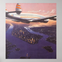 Vintage Aeroplane over Hudson River, New York City Posters