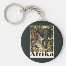 Vintage Africa Travel Poster, African Elephant Keychain