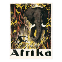 Vintage Africa Travel Poster, African Elephant Post Card