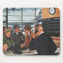 Vintage Airline Ticket Counter with Passengers