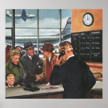 Vintage Airline Ticket Counter with Passengers