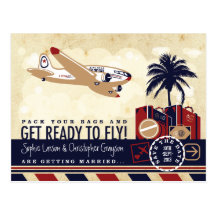 Vintage Airline Travel Save the Date Postcard