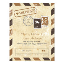 Vintage Airmail Card Save the Date Personalized Announcement