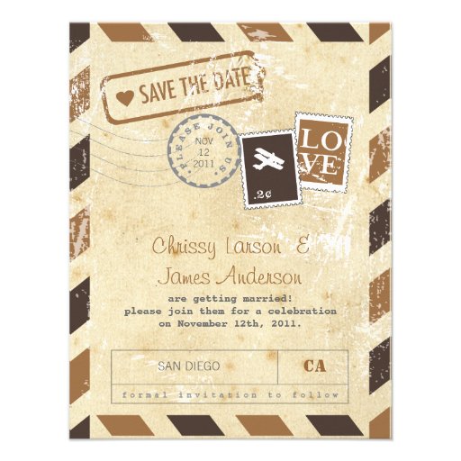 Vintage Airmail Card Save the Date Personalized Announcement