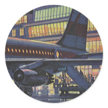 Vintage Airport, Passengers Boarding Aeroplane Round Sticker