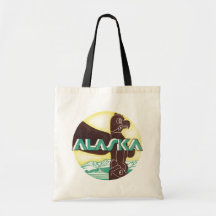 Vintage Alaska Travel Poster, Totem Pole with Bird Tote Bags
