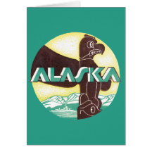 Vintage Alaska Travel Poster, Totem Pole with Bird Card