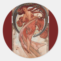 Vintage Alphones Mucha  Dance Round Sticker
