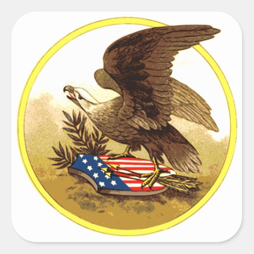Vintage American Bald Eagle wShield Square Sticker | Zazzle