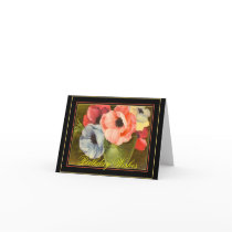 Vintage Anemones in Green Vase Birthday Card