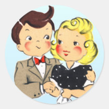 Vintage Anniversary Couple Round Stickers