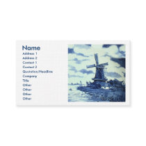 Vintage Antique Delft Blue Tile - Windmill Business Card Template